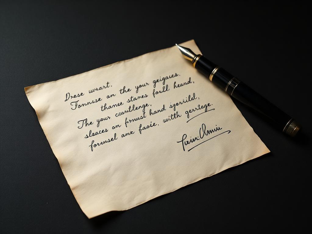 Studio photograph of a handwritten, signed sheet